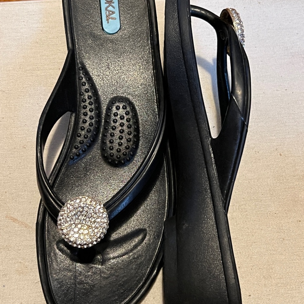 OKA b. Black and Silver Sandals with Rhinestone Embellishments - Picture 3 of 6